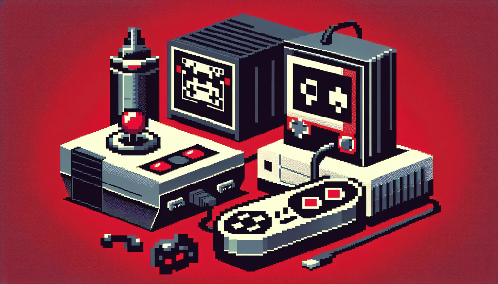 retro video game setup red black white old joystick pixelated characters vintage arcade machine.jpg