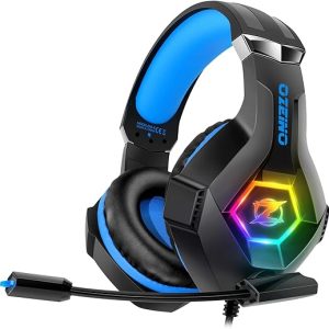 Casque Gaming PS4 Pro, Casque Xbox One Over-Ear RGB 7 Couleurs Transducteurs 50mm Stéréo Basse Micro Anti-Bruit Réglable Compatible PS5 Switch Xbox Series X & S