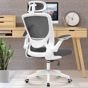 KERDOM Chaise de bureau ergonomique et respirante avec appuie-tête réglable, accoudoirs, fonction pivotante et à bascule jusqu'à 135°, fauteuil de bureau en maille