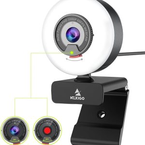 NexiGo N960E 1080P 60FPS Webcam avec lumière, Logiciel Inclus, AutoFocus Rapide, Couvercle de privacité, caméra Web USB, Double Microphone stéréo, pour Zoom Meeting Skype Teams Twitch