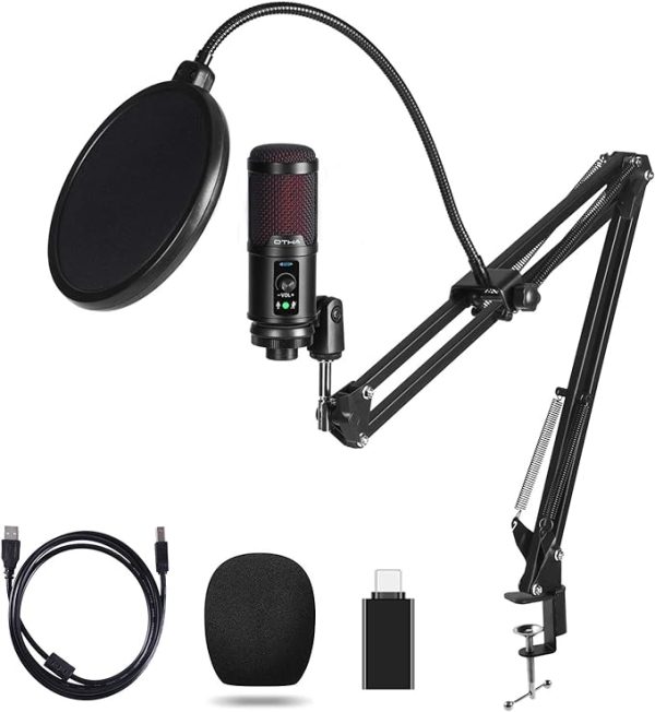 OTHA Microphone de USB à Condensateur pour PC, Micro Cardioïde Kit avec Réglable Suspension Perche Ciseaux Bras pour Enregistrement, Podcasts, Voix Off, Streaming, Twitch, Youtube