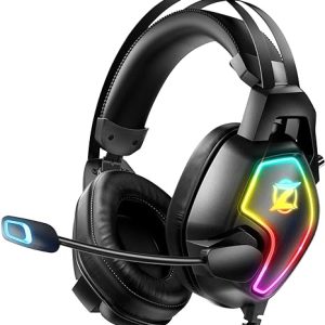 Ozeino Casque Gaming pour PS5 PS4 PC Xbox Switch, Casque Gamer à réduction de Bruit avec Micro, Lumière RGB, Serre-tête à Suspension Auto-Ajustable, Casque Jack 3.5mm