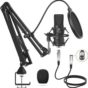 TONOR Microphone à Condensateur, Micro Cardioïde XLR Professionnel avec Bras T20, Support Antichoc, Filtre Anti-Pop pour Enregistrement, Podcasting, Voix Off, Streaming, Home-Studio, Youtube (TC20)
